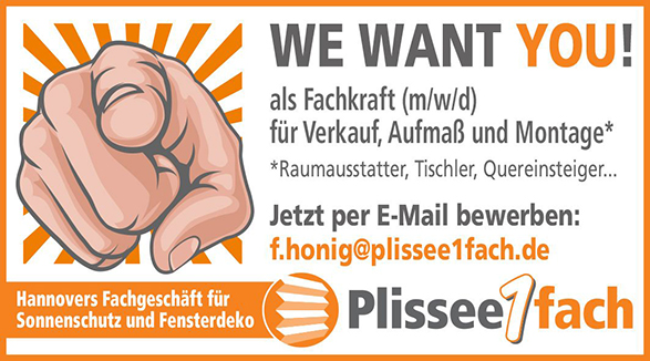 Plissee1fach sucht neue Mitarbeiter